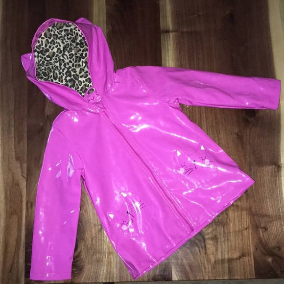Wonderkids Other - Hot pink raincoat with kitty ears on hood & kitty pockets & leopard